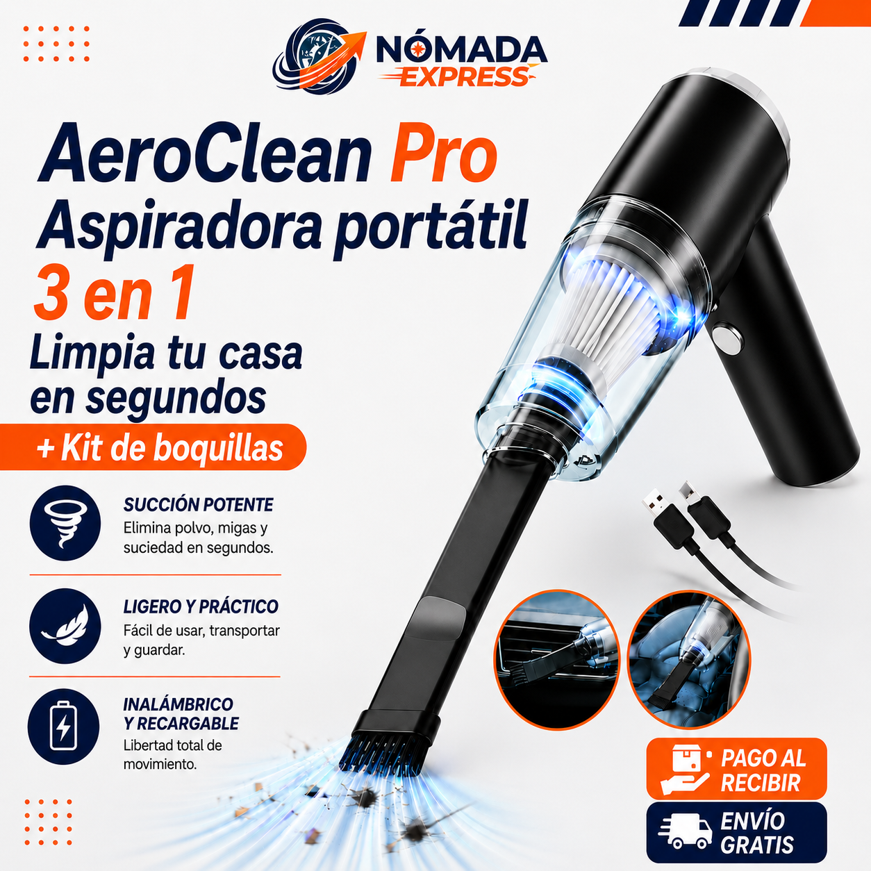 AeroClean Pro Aspirador portátil 3 en 1